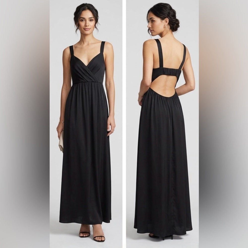 Om+Nadis Silk Maxi Dress Black Open Back Maternity Friendly NWT M